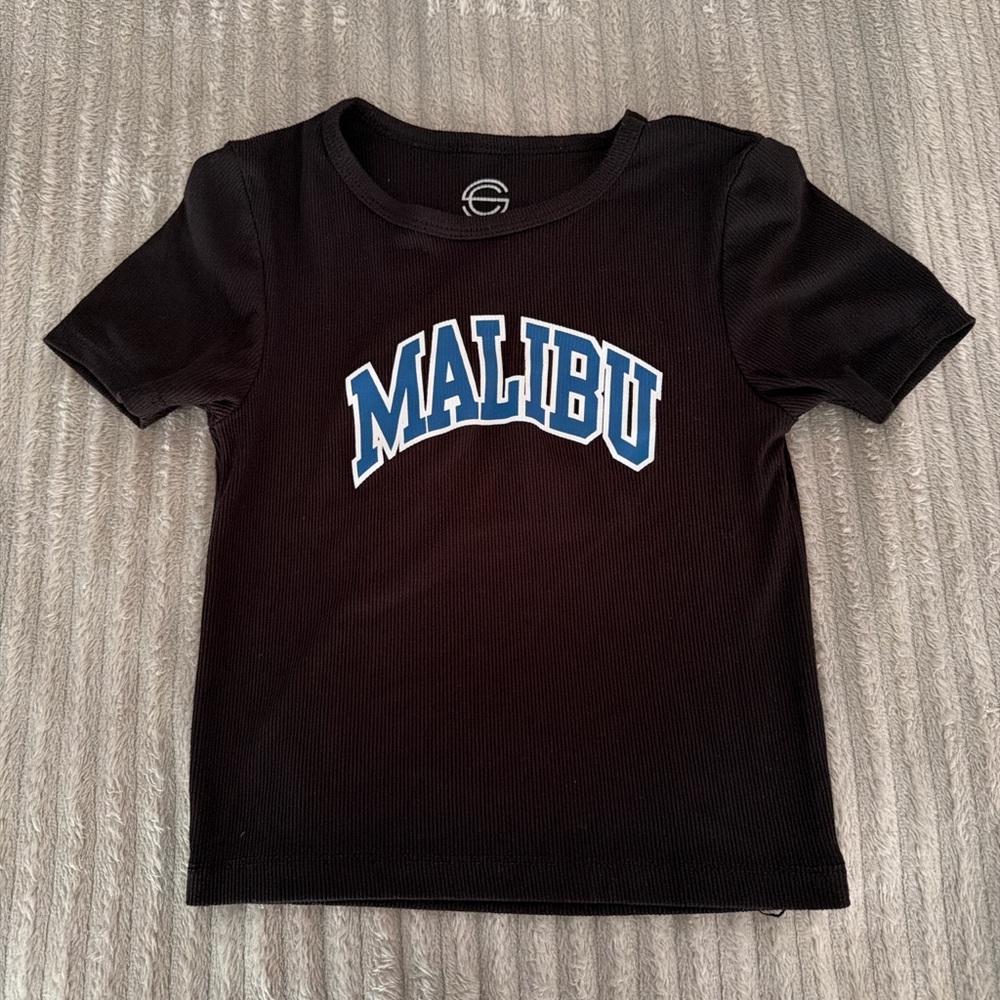 Black Crop Top with Malibu Print